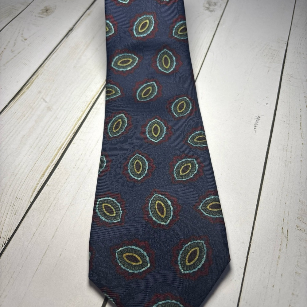 ROBERT TALBOTT Best of Class Silk Necktie USA Designer Geometric Blue Maroon EUC